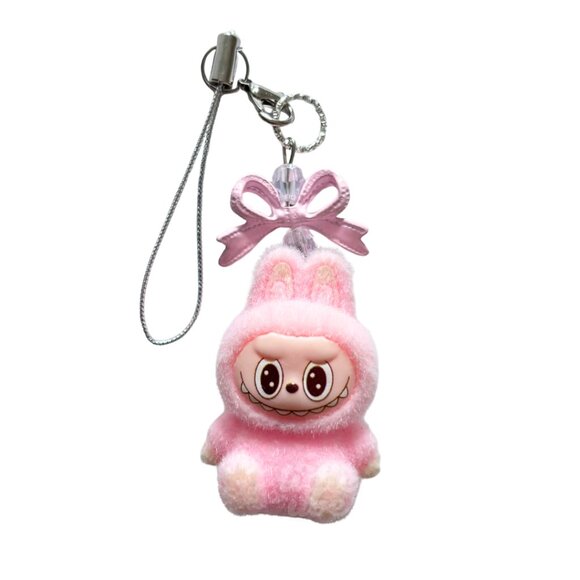 [SET OF 4] Mini Flocked Monster Keychain / Phone Charm - Sitting figure - Picture 3 of 5